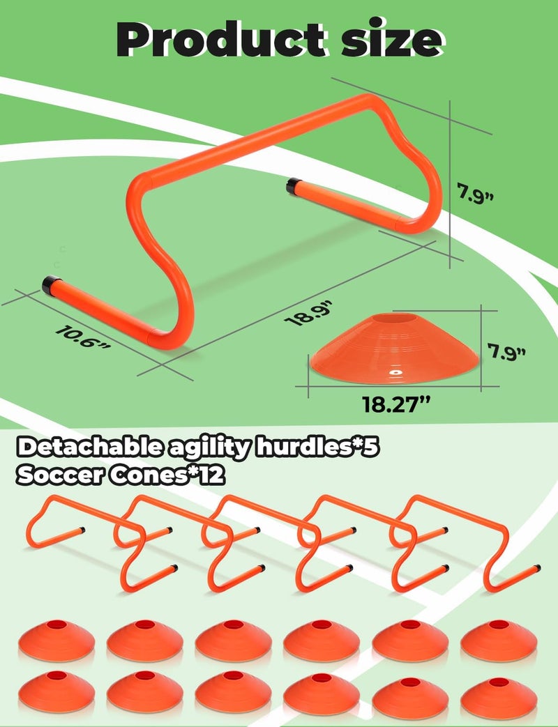 GHB Speed Agility Training Equipment, 5 Pack Agility Hurdles Soccer Cones 12 Pack Detachable Sturdy Hurdles Training Equipment Set with Carry Bag for Athletes,Soccer,Basketball - Image 2